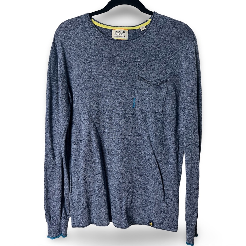 Scotch & Soda Linen Cotton Long Sleeve Crewneck Sweater Blue Unisex – Sz. S